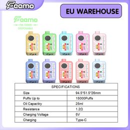 10000 puffs e-cig Vapour starter kit EU Shipping FM15000 disposable vape 25ml vape pod box with 850mah type-c rechargeable wholesale price vape