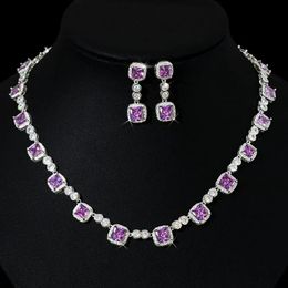 Necklaces Elegant 14k White Gold Lab Amethyst Diamond Jewelry Set Party Wedding Earrings Necklace for Women Bridal Sets Engagement Jewelry