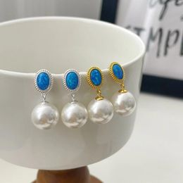 Stud Earrings Oval Opal Pearl Drop 925 Sterling Silver Gold Plated Dainty Blue And Imitation Dangle Earring For Women