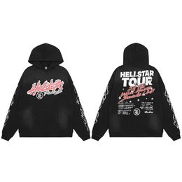 2023 hellstar hoodie designer hoodie graphic tracksuit clothing clothes hipster washed fabric Street graffiti Lettering foil print Vintage Loose tracksuit po