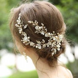 Headpieces Handmade Delicate Women Headpiece Gold Crystal Bridal Hair Vine Crown Handmade Wedding Hair Clip Accessories Jewellery