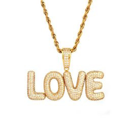 New Men's Custom Name Small Bubble Letters Necklaces & Pendant Ice Out Cubic Zircon Hip Hop Jewellery Rope Chain Two Color259g