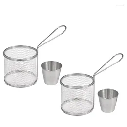 Plates Fry Baskets Mini Round Stainless Steel French Fries Mesh Fryer Basket Holder Cooking Tool With Sauce Cup