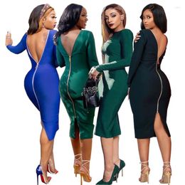 Ethnic Clothing Autumn Sexy African Long Sleeve Green Blue Black Bodycon Dress Dashiki Evening Party Dresses For Women