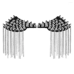 Brooches 2Pcs Tassel Metal Epaulette For Coat Rivet Shoulder Pad Brooch Fringed Stamp Clothing Accessory Evening Party Dress Decor