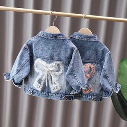 Jackets Hoodies 2-12 Years Girls Denim Jacket New Fashion Baby Kids Jean Coats For Girls Cute Rabbit Lace Bow Design Children Outerwear ClothingL240115