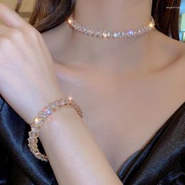 Pendant Necklaces DREJEW Shiny Zircon Choker Collar Full Crystal Charm For Woman Bride Luxury Designer Jewellery Wedding Party