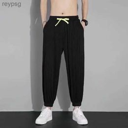 Men's Pants Men's casual elastic waist pants rinse length Korean style regular fit solid color luxurious file summer fashion FJL YQ240115