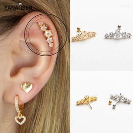 Stud Earrings PANAOBEN 925 Sterling Silver 1pair Crystal Zircon Small For Women Gold Color Elegant Piercing Earings Fine Jewelry