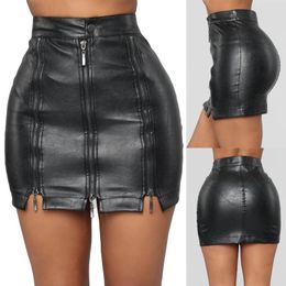 Skirts Black PU Leather Skirt Women 2024 Zipper Patchwork Sexy High Waist Bodycon Split Female Casual Mini Streetwear
