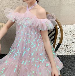 Casual Dresses Fashion Week Show Fresh Sweet Lady Style Dress Designer Women's Closing 2024 Halter Sequined Pettiskirt Cake