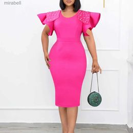 Basic Casual Dresses Robe large grande taille pour femme manches papillon perles tenue lgante mode dcontracte robe de luxe robe de soire t 2023 YQ240115