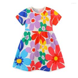 Girl Dresses Jumping Meters Arrival Children's Flowers Princess Girls Summer Short Sleeve Baby Clothes Selling Cotton Toddler Frocks