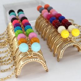 10PCS Super Lovely 5CM Light Golden Metal Purse frame Colourful Bead Head with KeyChain frames Kiss Clasp DIY Bag Accessory 240115