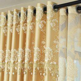 European Simple Modern Style Curtains for Living Room Bedroom Gold Jacquard Curtains Floating Window High Shading Curtain Custom 240115