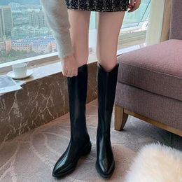 Footwear Shoes for Women Biker Black Long Pointed Toe Winter Knee High Shaft Footwear Ladies Boots Work Gothic Chic and Elegant Cosplay