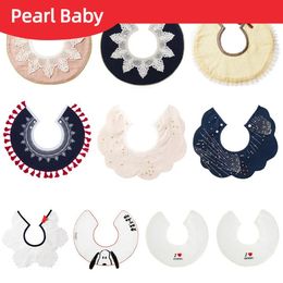 Ins Style Saliva Towel Cotton Baby Bib 360° Rotating Round Rice Pocket Model False Collar 240115