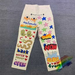 Men's Pants Hand Drawn Cartoon pattern Cargo Pants Men Women Top Version High Street Vintage Straight Stripe Trousersyolq