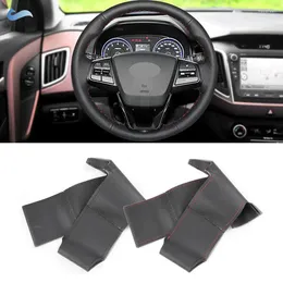 Steering Wheel Covers For Ix25 2014 2024 Ix35 Creta Elantra Hand Stitched Car Cover Leather Trim