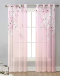 Spring Cherry Blossom Pink Petals Bedroom Sheer Window Curtain Living Room Tulle Curtain Voile Drapes for el Kitchen 240115