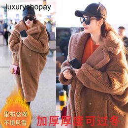 Designer Maxmaras Teddy Bear Coat Womens Cashmere Coats Wool Winter Liu Tao Song Qian and the Same Style 2024 Winter Thickened Icelandic Lamb Fur Coat Bear m 74E1 74E1