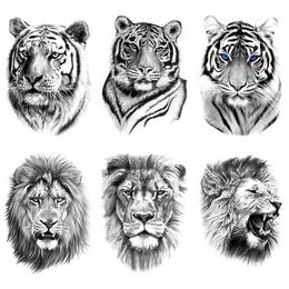 Tiger Tattoo Sticker Half Arm Lion Large Pattern Water Transfer Printing Set