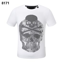 PP Fashion Men's Designer slim fit T-shirt Summer rhinestone Short Sleeve Round Neck shirt tee Skulls Print Tops Streetwear collar Polos M-xxxL P2171