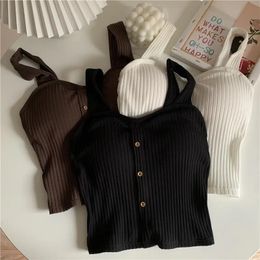 Women's summer elastic vest crop vest sleeveless T-shirt spaghetti vest knitted vest women's vest top white black 240115