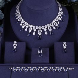 Necklaces Jankelly Hotsale African Blue Bridal Jewelry Sets New Fashion Dubai Necklace Sets for Women Wedding Party Accessories Design