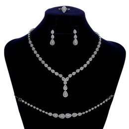 Jewelry Sets HADIYANA Simple Waterdrop Temperament Women Wedding Necklace Earrings Ring And Bracelet Set CN150 Conjunto de joyas 240115