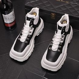 Dress Shoes High Quality White Black Leather Men Tops Punk Web Celebrity Height Increasing Zapatillas Hombre 122