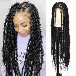 Synthetic Wigs Kalyss 36 Square Knotless Butterfly Box Braided Wigs for Black Women Full Double Lace Frontal Wig with Baby Hair Q240115