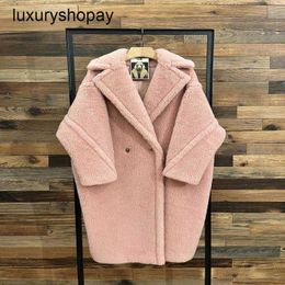 Designer Maxmaras Teddy Bear Coat Womens Cashmere Coats Wool Winter 2024 Autumnwinter New Smoke Pink Fur Particle Camel Fleece Medium Len