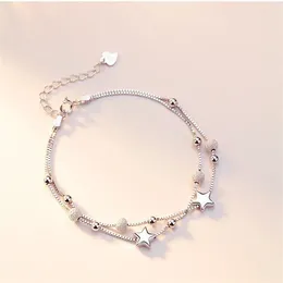 Charm Bracelets Fashion Silver Plated Double Layer Chain Star Bracelet&Bangle For Women Girls Elegant Party Jewellery Gift Pulseras Sl028