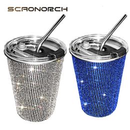 169oz Bling Diamond Straw Cup Rhinestone Stainless Steel Coffee Cups with Lid Glitter Car Auto Water Bottle for Women Girl Gift 240115