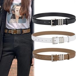 Belts 2.9cm Wide Leather Waist Belt High Quality Women Square Pin Metal Silver Buckle For Waistband Jeans 2024