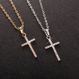 Pendant Necklaces Fashion Female Cross Pendants Drop Gold Black Colour Crystal Jesus Necklace Jewellery For Men Women Whole2634