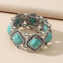 Charm Bracelets Classic Ethnic Retro Blue Stone Alloy Bangles For Women Boho Temperament Geometric Elastic Jhumka Jewellery