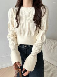 Women's Sweaters Autumn Winter Pullovers Long Sleeve O Neck Monochromatic Design Short For Women Fashion Elegant All Match Clothing 2024