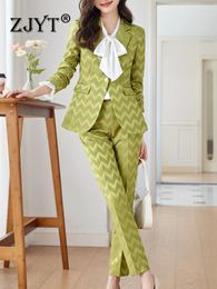 Women's Two Piece Pants ZJYT Business Chic Office Lady Blazer Pant Sets For Women 2024 Autumn Elegant Outfit Plus Size Jacket Trousers Suit