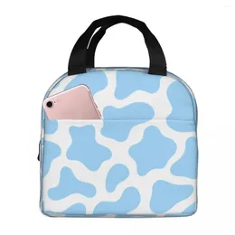Dinnerware Light Blue Cow Pattern Lunch Box Insulated With Compartments Reusable Tote Handle Portable For Kids Picnic School