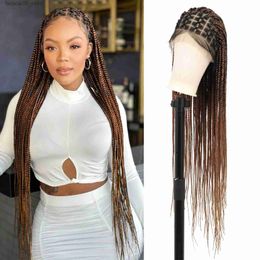 Synthetic Wigs Kalyss Criss Cross Knotless Box Braided Wigs with Baby Hair 36 Cornrow Lace Front Braids Wigs for Women Q240115