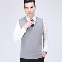 Men's Vests Clothing Sleeveless Waistcoat Knit Sweater Male Solid Colour Vest Business V Neck Plain Knitwears Wool Spring Autumn Old A