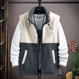 Lamb Cashmere Cotton Mens Autumn Winter Outerwear for Teenagers Enlarged Fat and Warm Student Camisole Vest Jacket