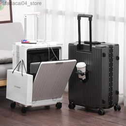 Suitcases New front Open Lid suitcase Multifunctional charging pull Rod Case Cup Holder Travel Luggage Aluminium Frame Business 20 boarding Q240115