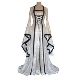 Gothic Mediaeval Dress Cosplay Carnival Halloween Costume for Women Retro Vestidos Court Long Robe Noble Princess Party320U