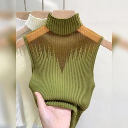 Women's Blouses Women Knitting Tank Tops Sleeveless Corset Top 2024 Autumn Winter Vest Half Turtleneck T-Shirt Female Cropped Clothing
