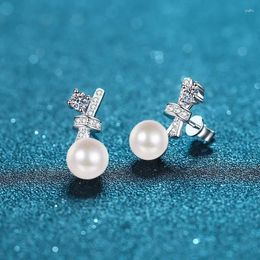 Stud Earrings LORIELE Freshwater Cultured Pearl For Women Pass Diamond Test Genuine Moissanite Earring Bridal Wedding Ear Studs