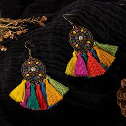Dangle Earrings Colourful Tassel Retro Vintage Bohemian Boho Ethnic Dream Catch Fringe Drop Hanging Earings For Women Charm Jewellery Gift