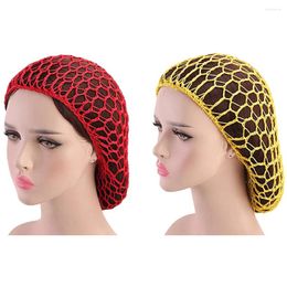 Berets 2pcs Crochet Net Hat Long Sleeping Hair Bonnet Cap Night Cover For ( Picture 1 )